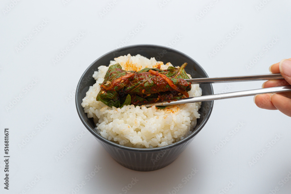 Stewed sesame leaf seasoning neatly in a bowl Stewed sesame leaf seasoning neatly in a bowl