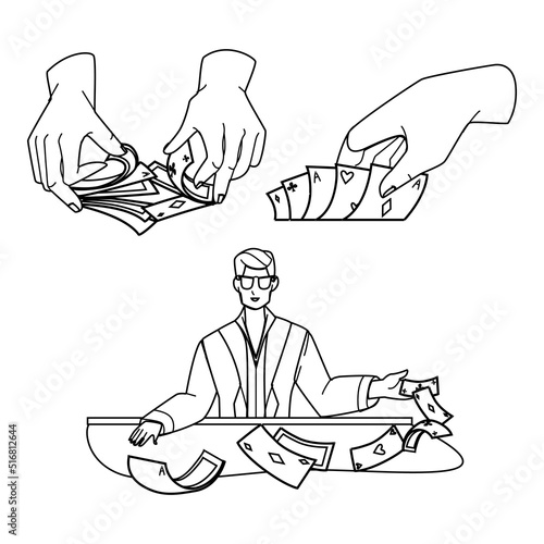 poker casino vector. game table, blackjack card, hand player, money bet, gamble poker casino character. people black line pencil drawing vector illustration