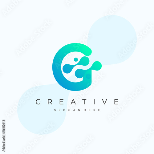 Initial Letter G Logo. Blue Gradient Linear Rounded Style with Connected Liquid Dots . Usable for Business Science and Technology Logos. Flat Vector Logo Design Template Element.