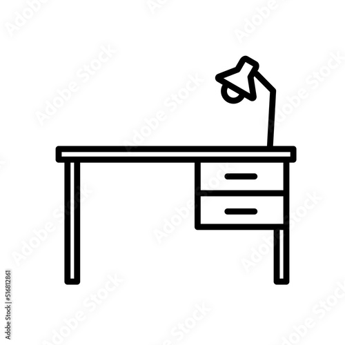 Desk with drawers and a lamp  - vector icon