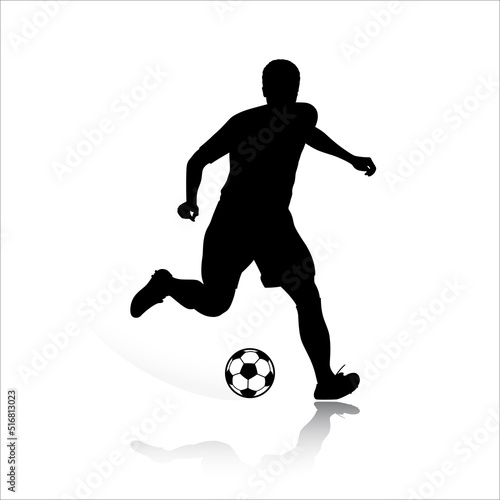 Football Soccer player silhouette with ball. High quality isolated Logo. Sport player shooting on white background. Vector illustration © master_andrii