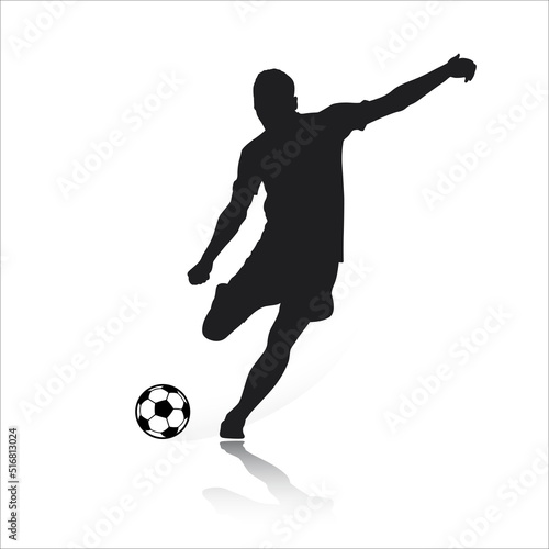 Football Soccer player silhouette with ball. High quality isolated Logo. Sport player shooting on white background. Vector illustration