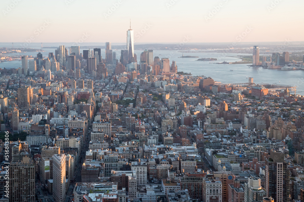 aerial view over manhattan, new york city