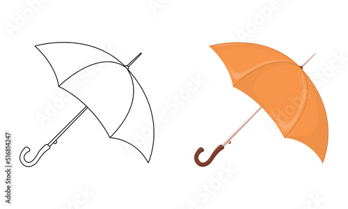 Set of vector Umbrella isolated on white background in line art flat color cartoon style.