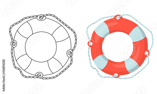 Set of vector Lifebuoy isolated on white background in line art flat color cartoon style.