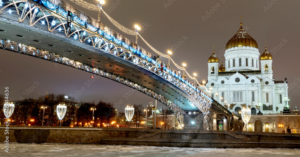 Moscow, Russia January 8, 2022: Cathedral of Christ the Savior in winter