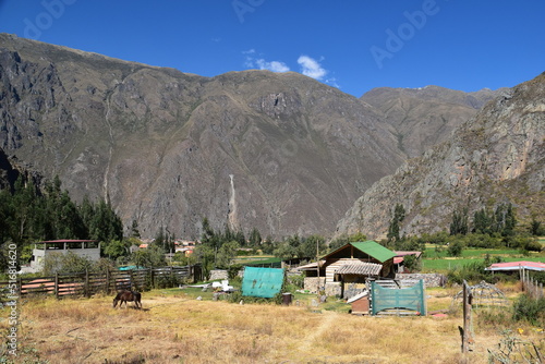 Old traditional houses from Inca and Colonial architecture in Ollantaytambo