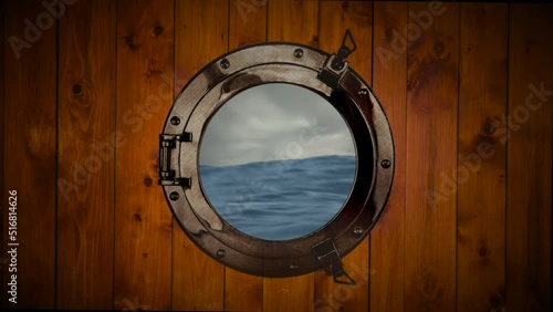 Ship's porthole at sea animation