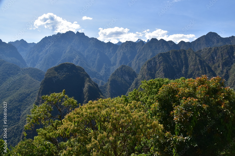 Machu Picchu and the surrounding mountains of the Urubamba Valley in Peru