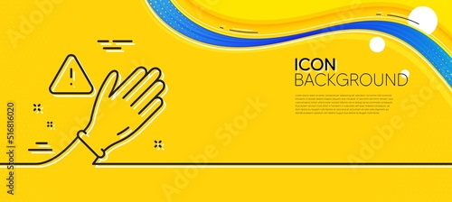 Dont touch without gloves line icon. Abstract yellow background. Hand warning sign. Hygiene notification symbol. Minimal use gloves line icon. Wave banner concept. Vector
