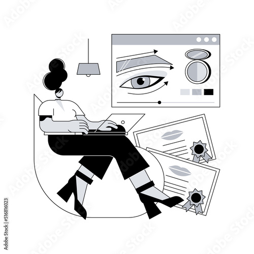 Makeup courses abstract concept vector illustration. Makeup artist training, beauty treatment courses, school certificate, cosmetics masterclass, professional online workshop abstract metaphor.