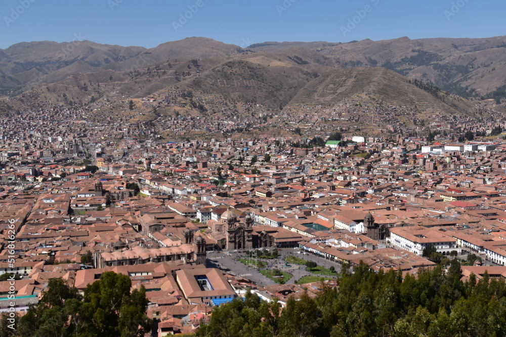 Aerial view over the town of Cuzco (Cusco) in Peru