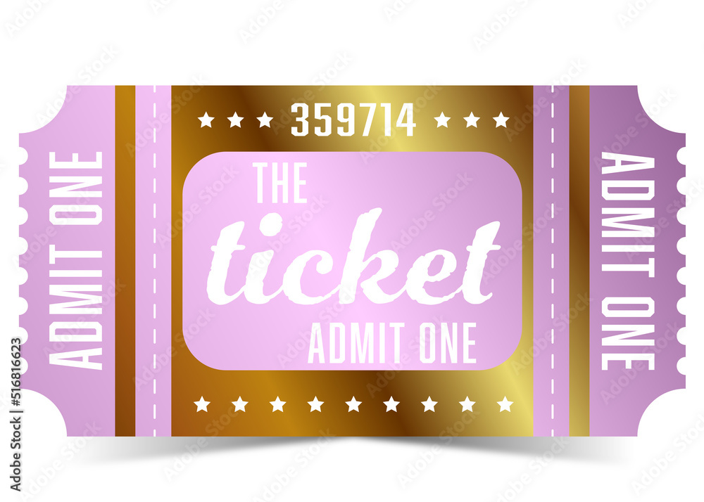 Gold ticket, premium and luxury coupon in purpure and golden colours
