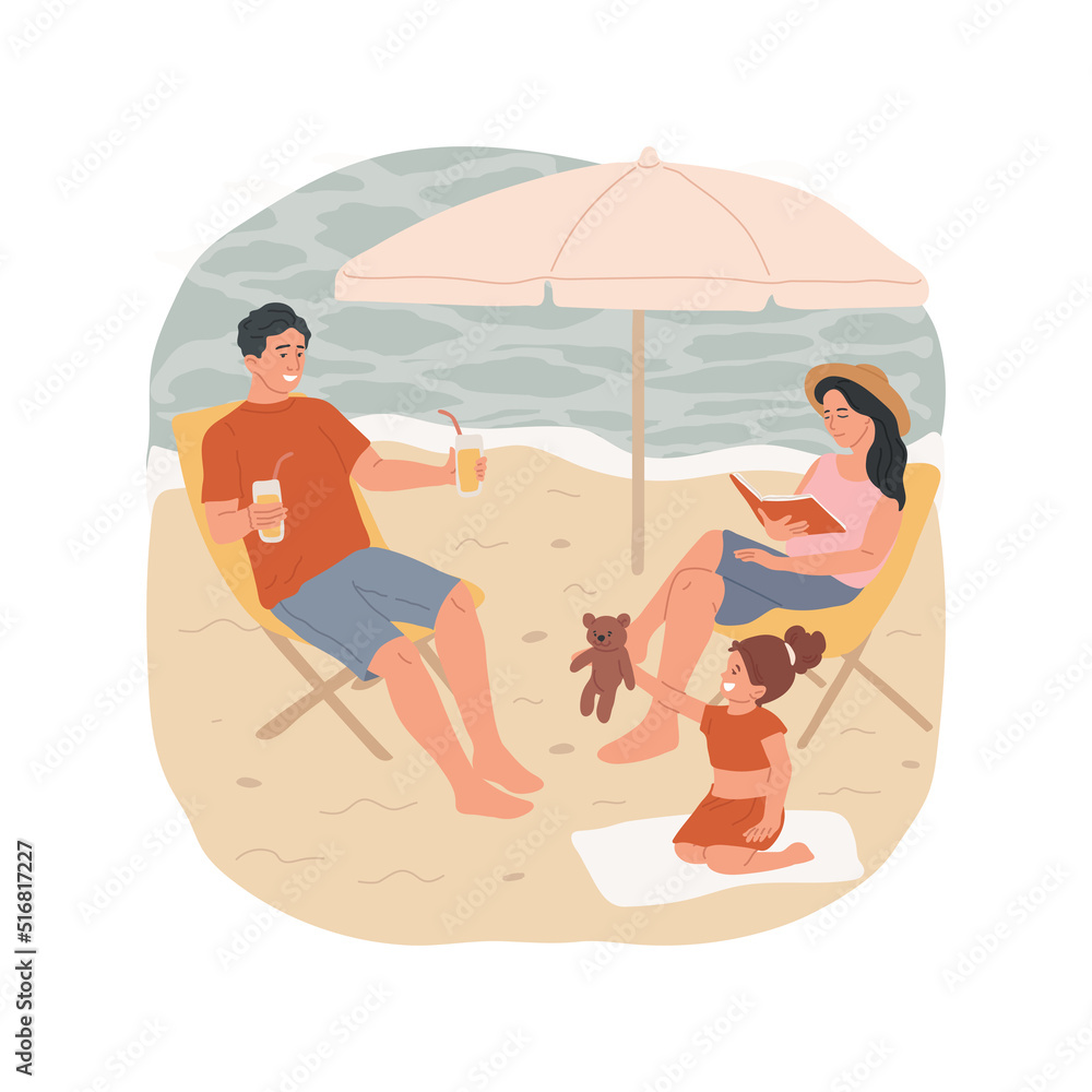 Beach time isolated cartoon vector illustration. Family members