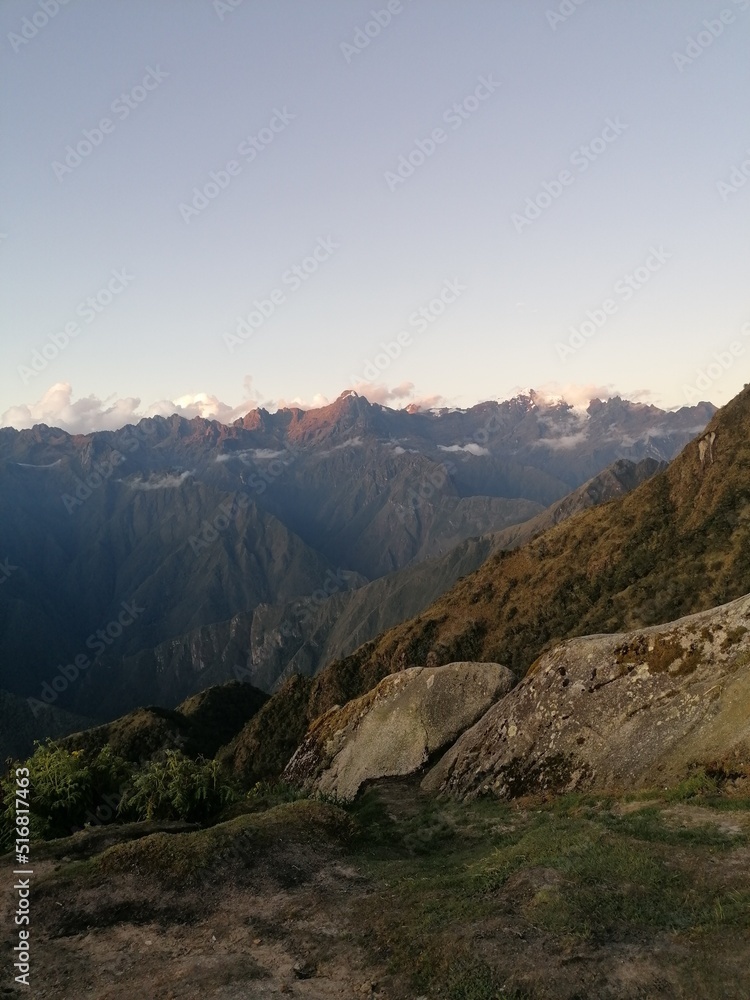 Naklejka premium The mountains and valleys of the hike to the Inca Trail in Peru