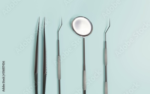dental cleaning kit 3d rendering on green background