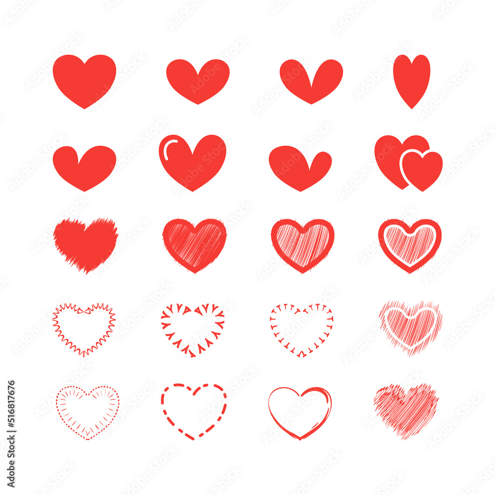 Vector Doodle heart designs in set, illustration of fun heart icons for children Vector Doodle heart designs in set, illustration of fun heart icons for children