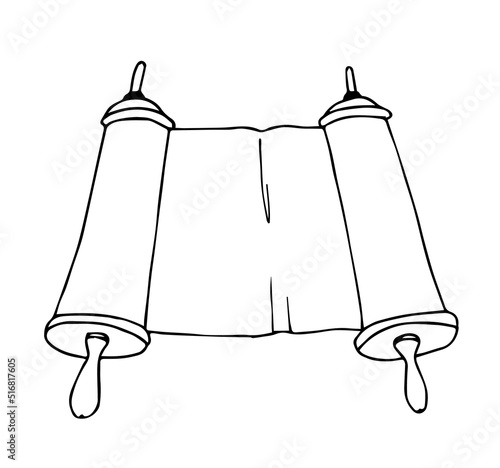 Torah scroll vector illustration. Torah simple line drawing.