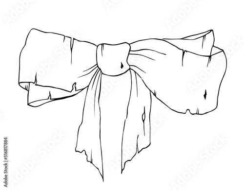 Hand drawn bow. Line art necktie. Vector ribbon.