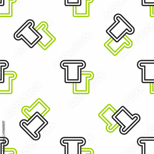 Line Bread toast for sandwich piece of roasted crouton icon isolated seamless pattern on white background. Lunch, dinner, breakfast snack. Vector