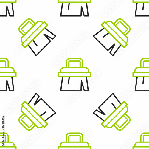 Line Sauna brush icon isolated seamless pattern on white background. Wooden brush with coarse bristles for washing in the bath. Anti cellulite massage. Vector