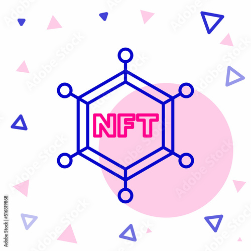 Line NFT blockchain technology icon isolated on white background. Non fungible token. Digital crypto art concept. Colorful outline concept. Vector