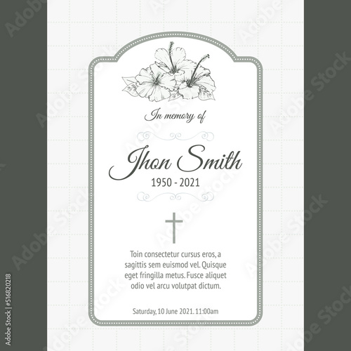 funeral card template with green bouquet flowers illustration