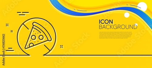 No food allowed line icon. Abstract yellow background. Salami pizza sign. Forbidden food symbol. Minimal prohibit food line icon. Wave banner concept. Vector