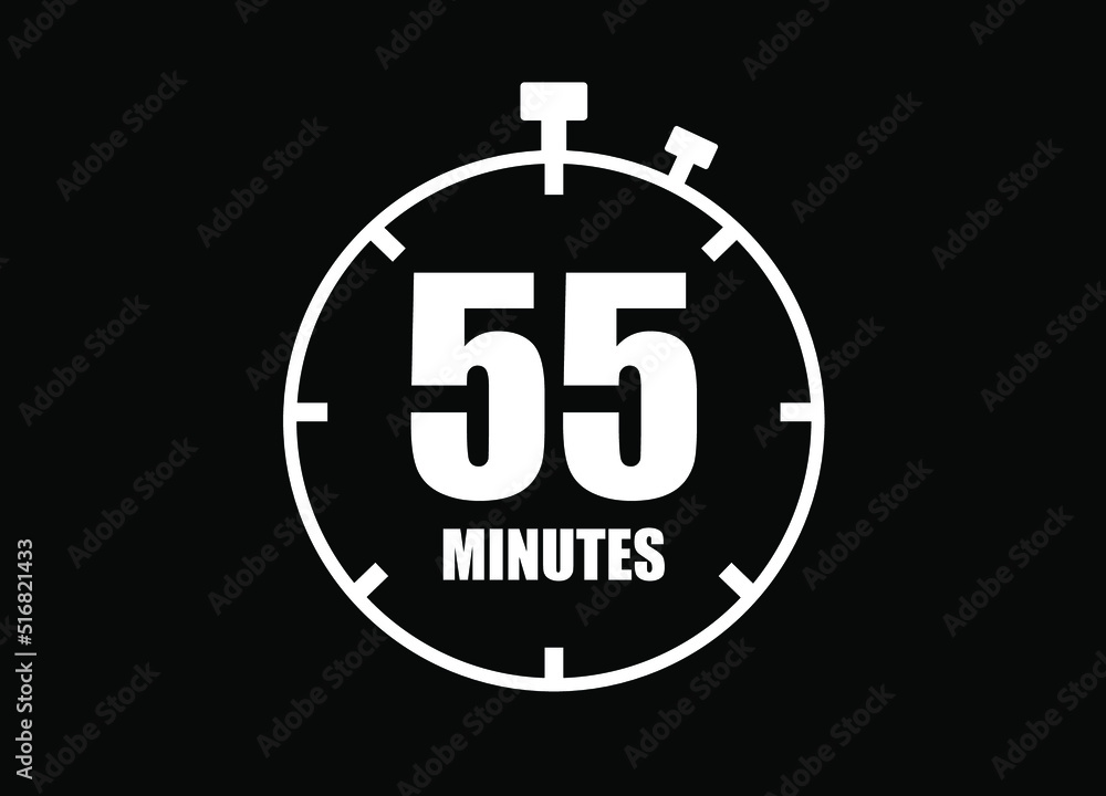 55 Minutes. Simple timer clock. Vector with black background. 55 Minutes. Simple timer clock. Vector with black background.