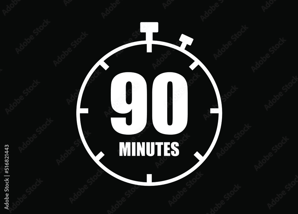 90 Minutes. Simple timer clock. Vector with black background. 90 Minutes. Simple timer clock. Vector with black background.