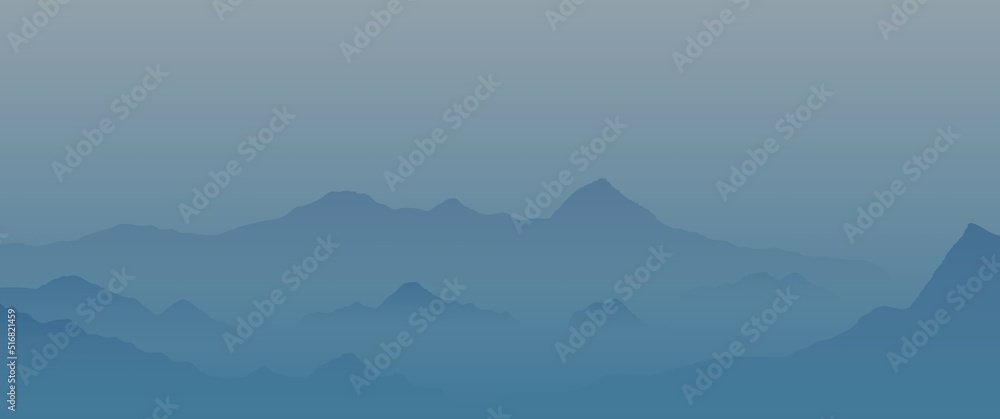 Foggy mountain layers scenery landscape vector illustration, perfect ...