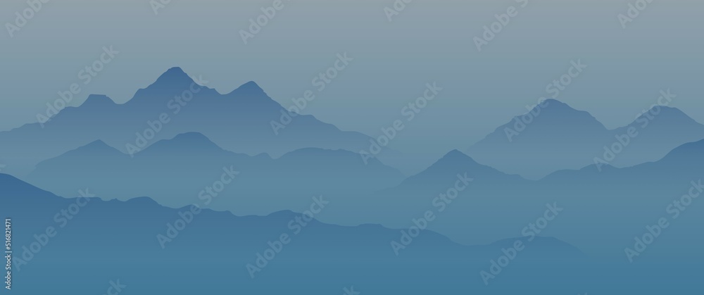 Naklejka premium Foggy mountain layers scenery landscape vector illustration, perfect for desktop background, wallpaper, screensaver, illustration, art, typography background, website background