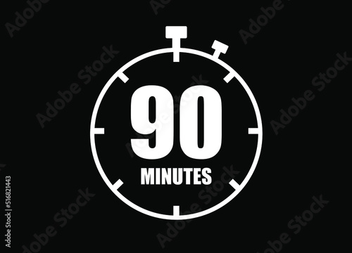 90 Minutes. Simple timer clock. Vector with black background.