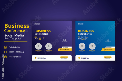 Business Conference Social Media Post Template, Seminar Social Media Template, Innovation Conference Social Media Post, Business Seminar Poster