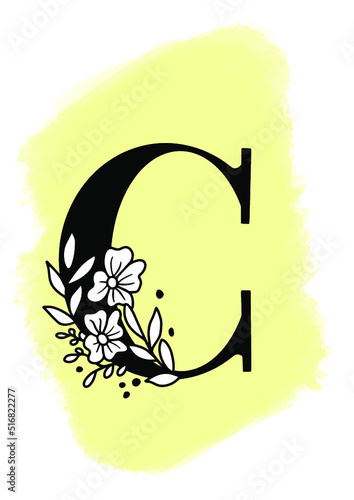 Logo de brocha con letra C y flores