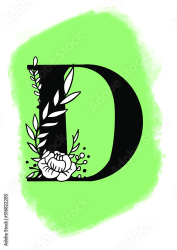 Logo de brocha con letra D y flores