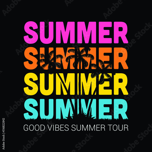 Good vibes summer tour vintage style t-shirt and apparel trendy design with  silhouettes, typography, print, vector illustration