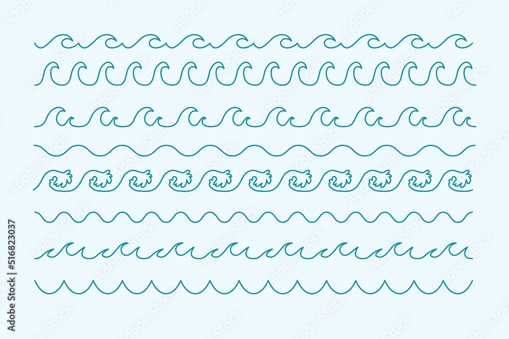 Waves curve line style sea pattern borders Waves curve line style sea pattern borders