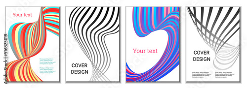 Wallpaper Mural A set of 4 abstract covers. Wavy parallel gradient lines, ribbons evolve. Cover design, background. Trendy banner, poster. Torontodigital.ca