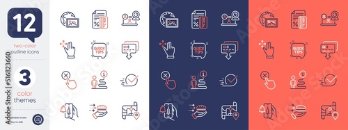 Set of Video conference, Support and Quick tips line icons. Include Reject click, Map, Move gesture icons. Credit card, Card, Vaccine announcement web elements. Checkbox, Web photo. Vector