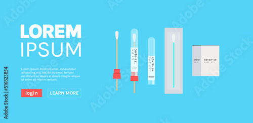 Covid-19 vaccine bottle swab nasal test and coronavirus pandemic concept flat vector illustration.