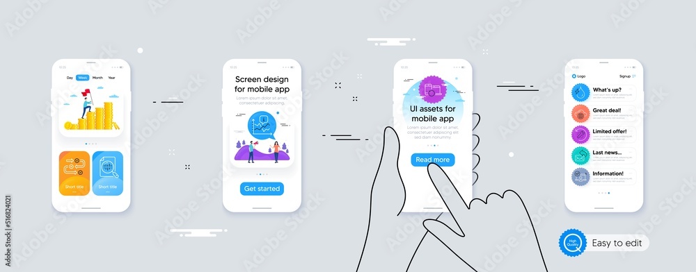 Set of Online access, Chart and Hydroelectricity line icons. Phone ui interface. Include Analytics chart, Share mail, Recovery tool icons. Vector Set of Online access, Chart and Hydroelectricity line icons. Phone ui interface. Include Analytics chart, Share mail, Recovery tool icons. Vector
