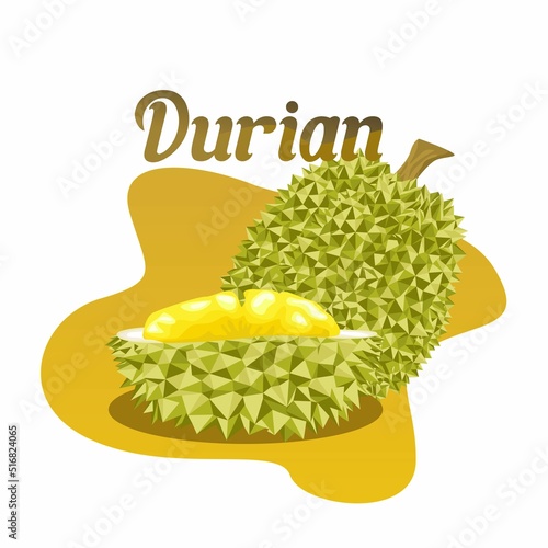 Split durian fruit polygon vector design on isolated white background. Fruit vector illustration