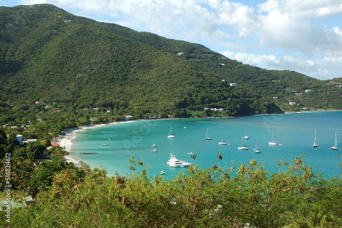 An elevated view of Cane Garden Bay in Tortola, British Virgin Islands