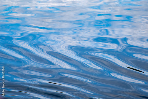 natural texture background, blue water surface with reflected sky and clouds during a period when the sea is calm enough,