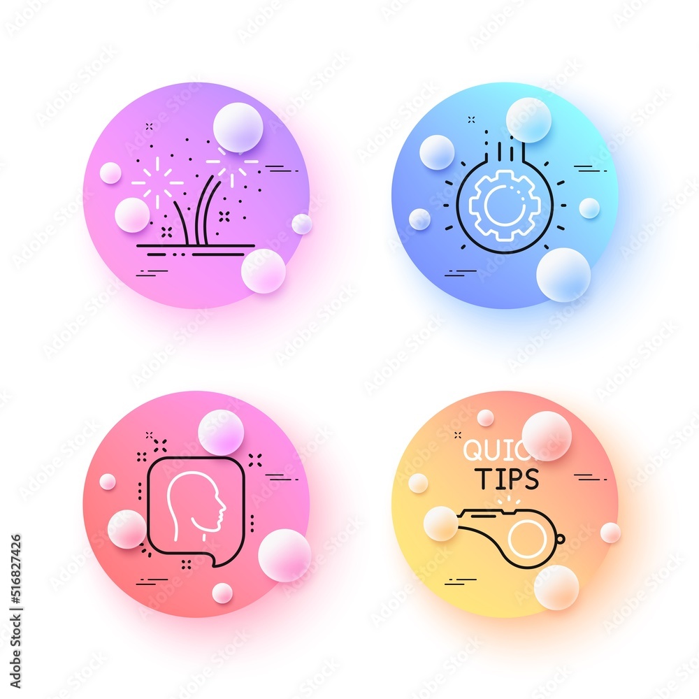 Tutorials, Gear and Head minimal line icons. 3d spheres or balls buttons. Fireworks icons. For web, application, printing. Quick tips, Work process, Profile messages. Pyrotechnic salute. Vector Tutorials, Gear and Head minimal line icons. 3d spheres or balls buttons. Fireworks icons. For web, application, printing. Quick tips, Work process, Profile messages. Pyrotechnic salute. Vector