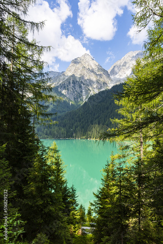 Fototapeta Naklejka Na Ścianę i Meble -  Lake antholz, a beautiful lake in South Tyrol