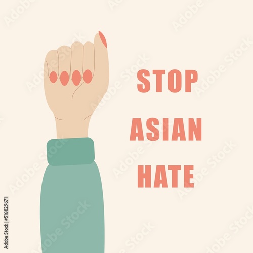 Hand up showing asian support. Stop asian hate concept. Break asian stereotypes for poster and banner print.