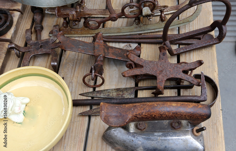 Antiques and tools are sold at the flea market Antiques and tools are sold at the flea market