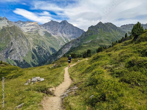 trail running in the valais alps. Beautiful hiking trails in Switzerland. Cabane Brunet. Swiss Alps. trailrunning. High quality photo